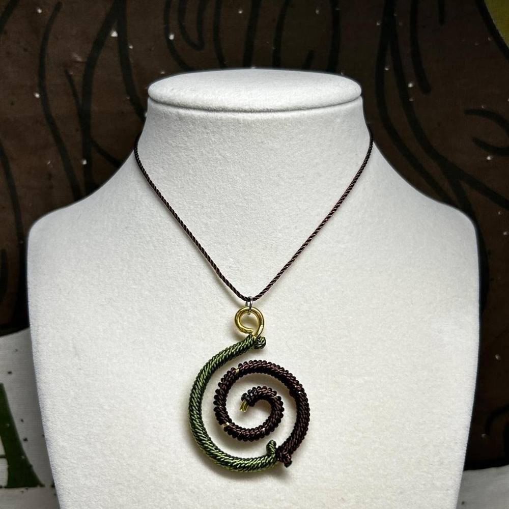 Handmade Earthy Swirl Coil Necklace indie OOAK adjustable nylon wirewrapped gift